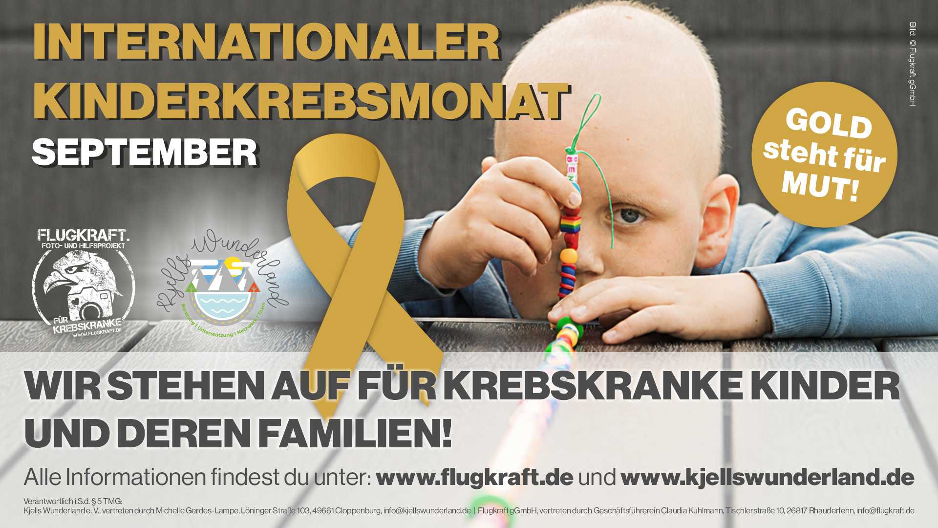 Aktionsmotiv zum Internationalen Kinderkrebsmonat: Wir stehen auf für krebskranke Kinder und deren Familien.